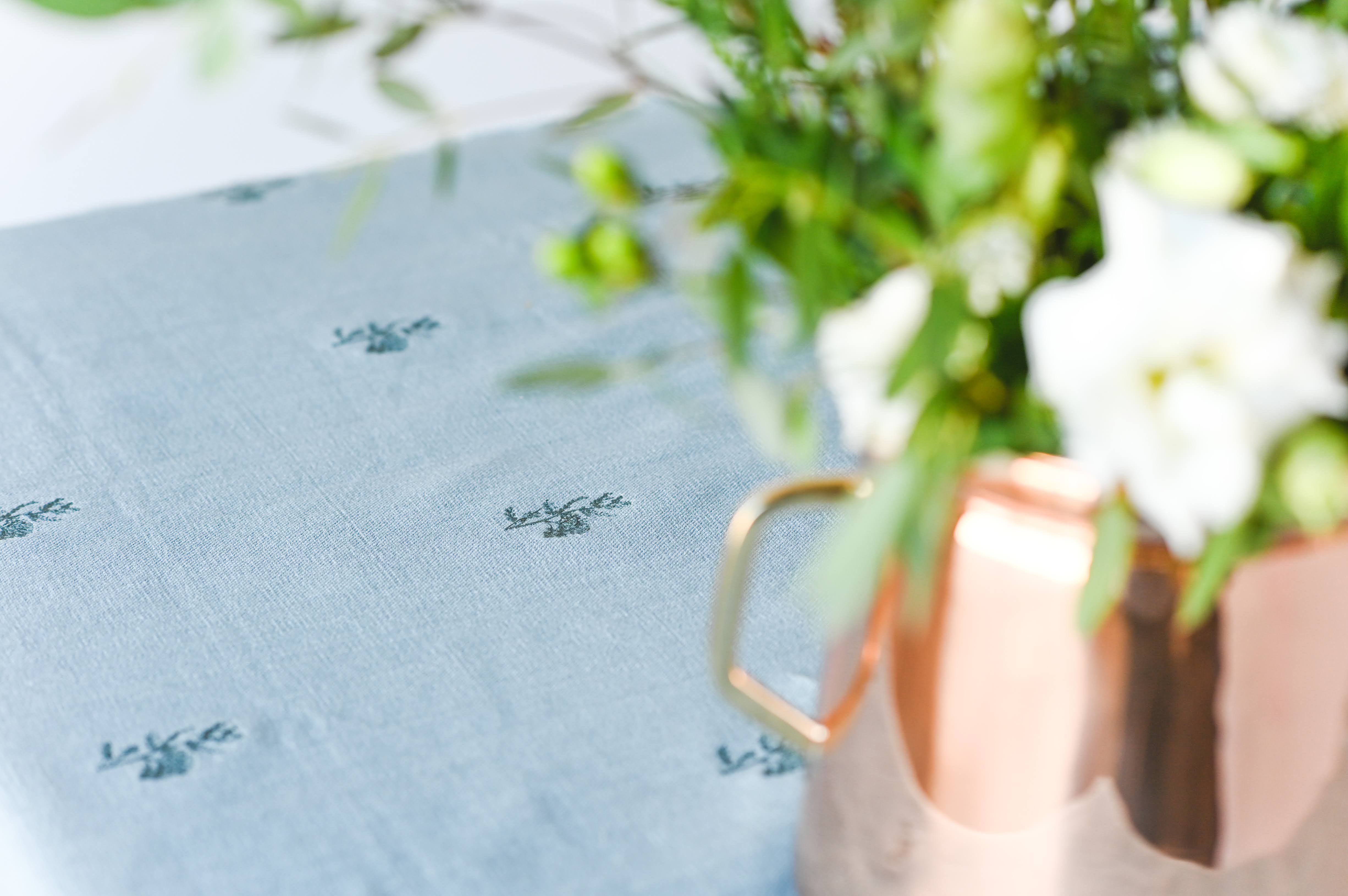 Blue Fleur Embroidered Tablecloth by Galley and Fen