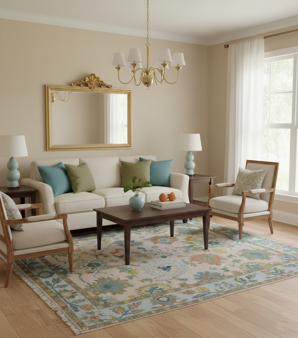 Emmy Custom Made Traditional Design Peach Hand Knotted Wool Rug