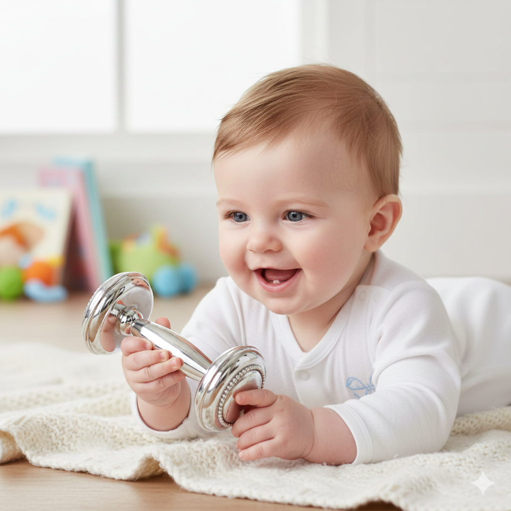 Krysaliis Sterling Silver Dumbbell Rattle - Beaded