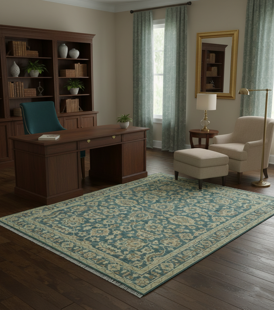 Custom Made Traditional Teal Oushak Hand Knotted Wool Rug