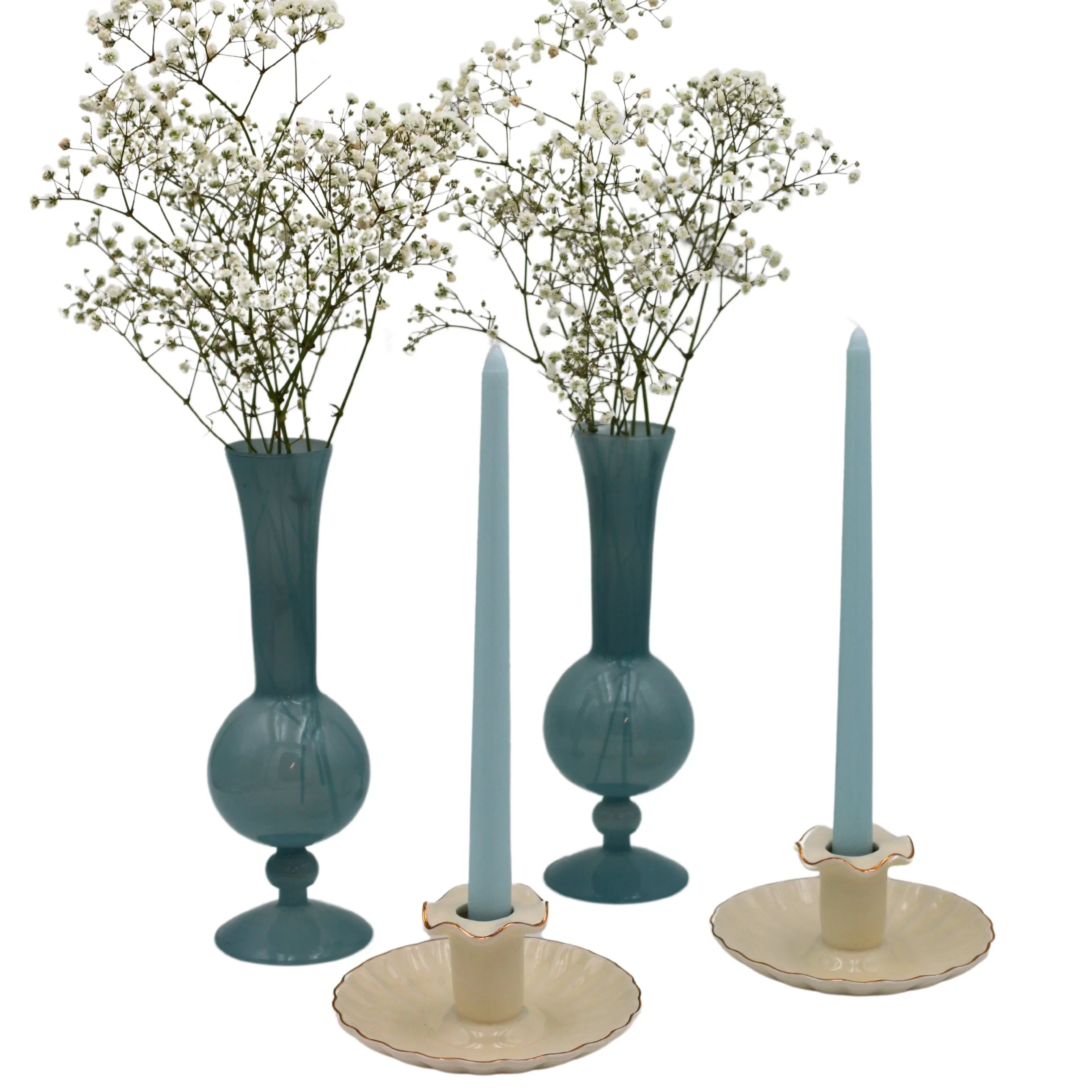 Gilded Ceramic Candle Holder in Cream with Gold Rim (Set of 2)