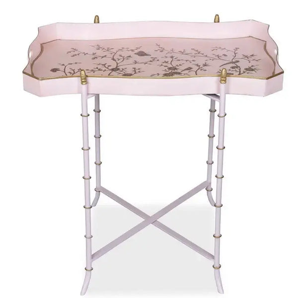 Stunning Scalloped Rectangular Tray Table in Pink/Gold Chino - The Mayfair Hall
