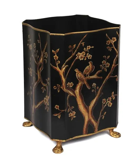 Black & Gold Square Scalloped Wastepaper Basket - The Mayfair Hall