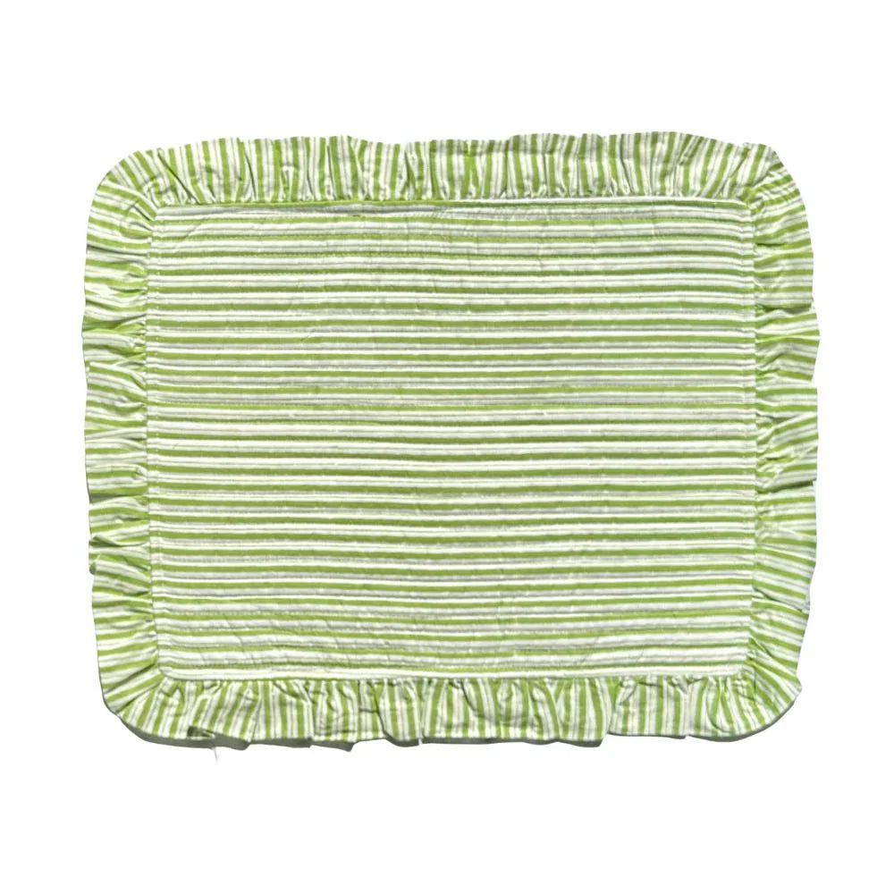 Green Stripes - Quilted Placemats with Ruffle - Set of 4 - The Mayfair Hall