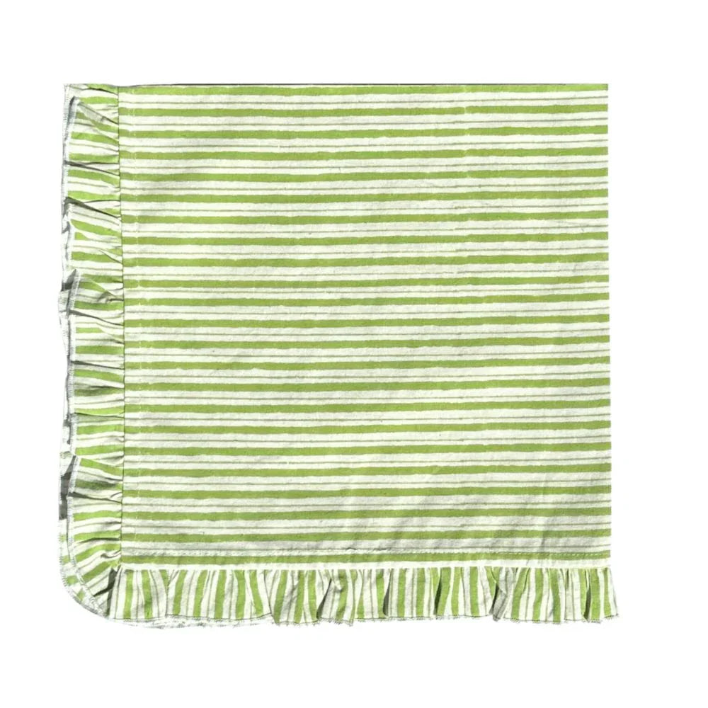 Green Stripes with Ruffle - Napkin - Set of 4 - The Mayfair Hall