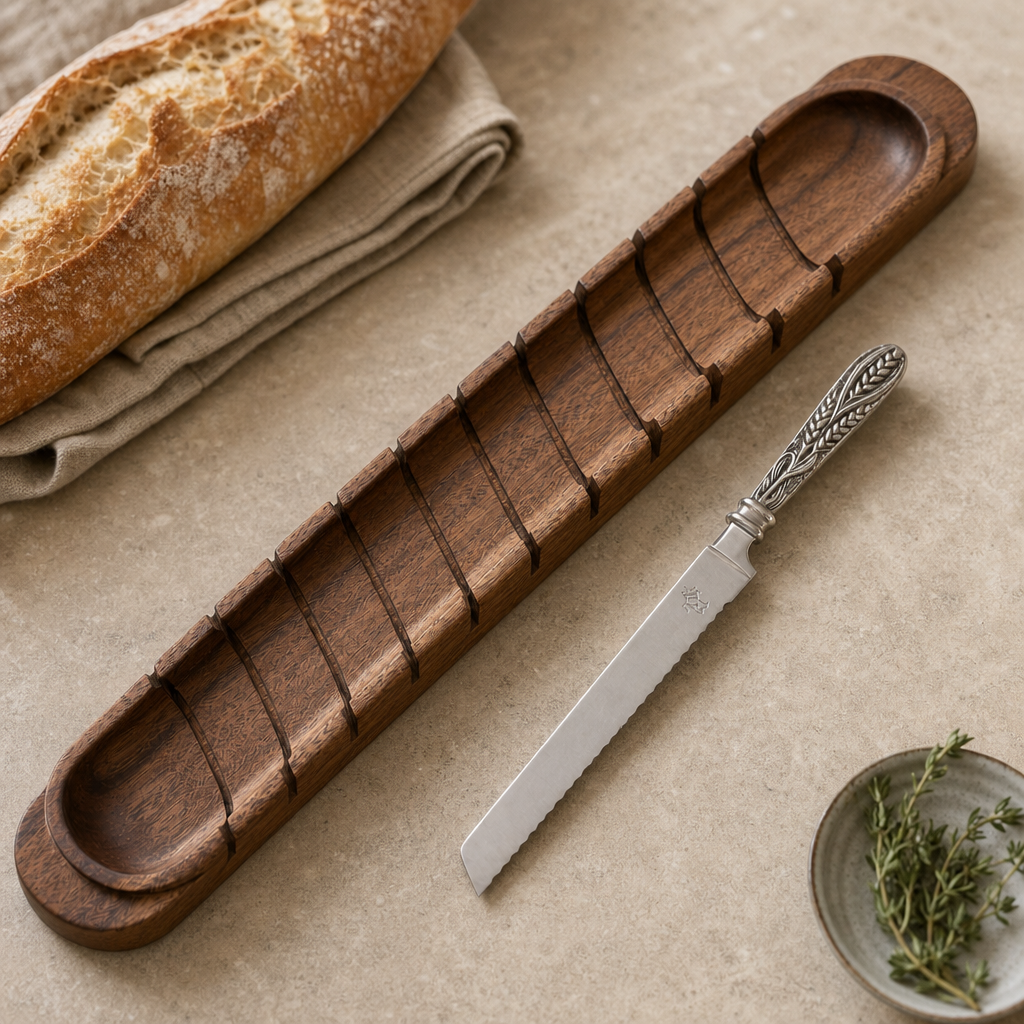 Baguette Board with Wheat Pattern Bread Knife