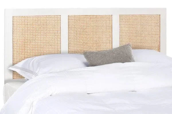 Vienna Mango Wood Rattan Headboard in White Wash - The Mayfair Hall