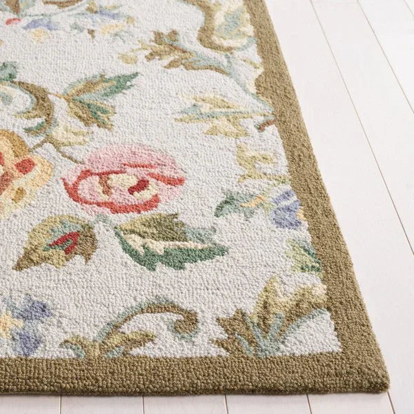 Chelsea Wool Rug in Ivory and Sage with Floral Design - The Mayfair Hall