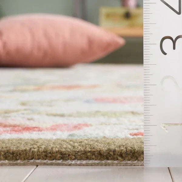 Chelsea Wool Rug in Ivory and Sage with Floral Design - The Mayfair Hall