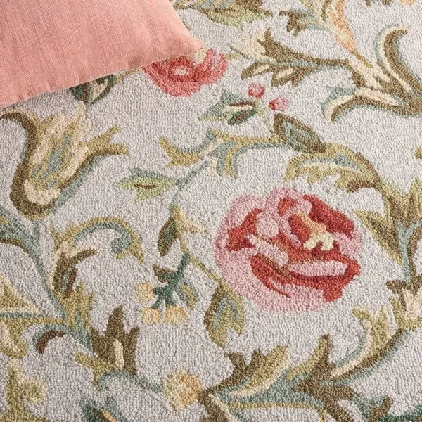 Chelsea Wool Rug in Ivory and Sage with Floral Design - The Mayfair Hall