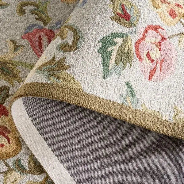 Chelsea Wool Rug in Ivory and Sage with Floral Design - The Mayfair Hall