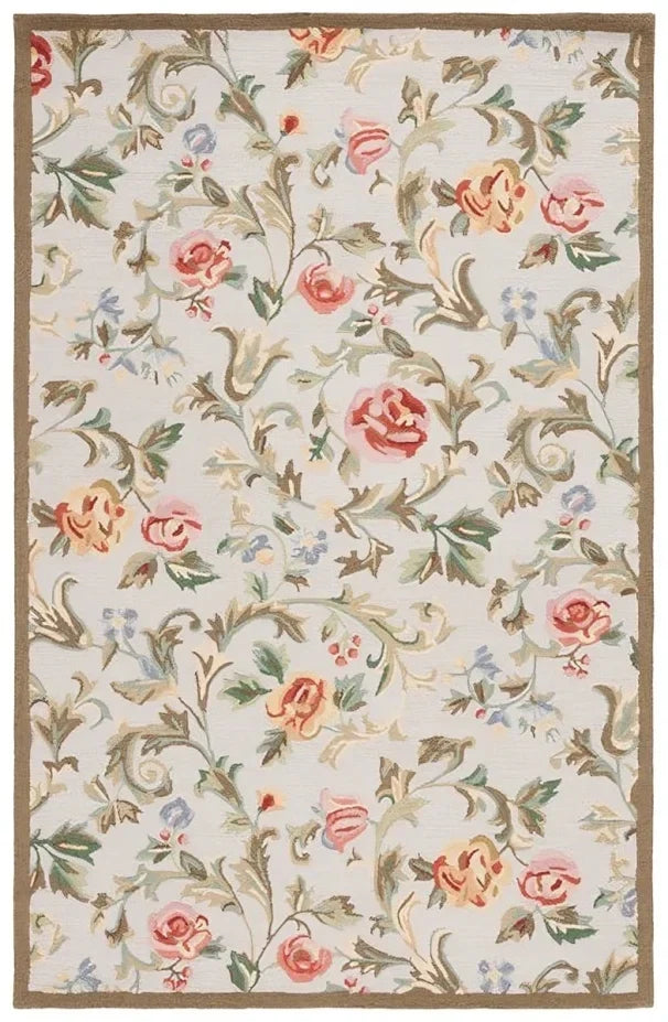 Chelsea Wool Rug in Ivory and Sage with Floral Design - The Mayfair Hall