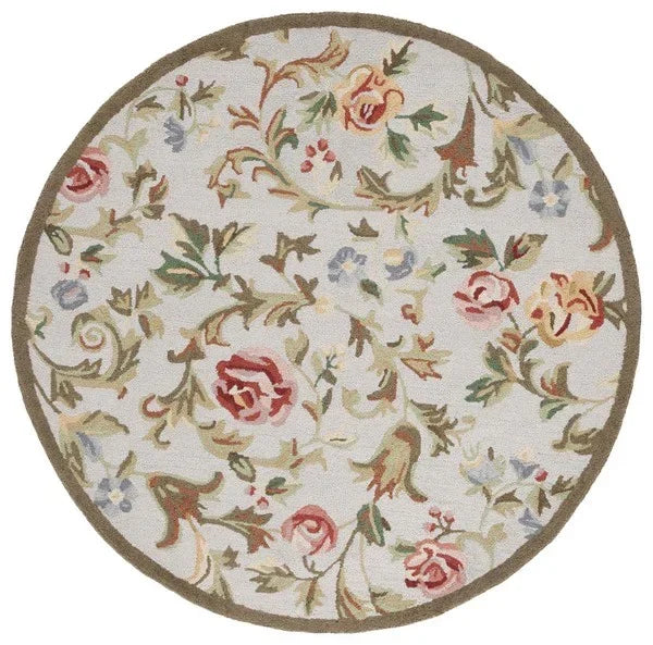 Chelsea Wool Rug in Ivory and Sage with Floral Design - The Mayfair Hall