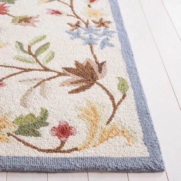Chelsea Wool Rug in Ivory and Green with Floral Design - The Mayfair Hall