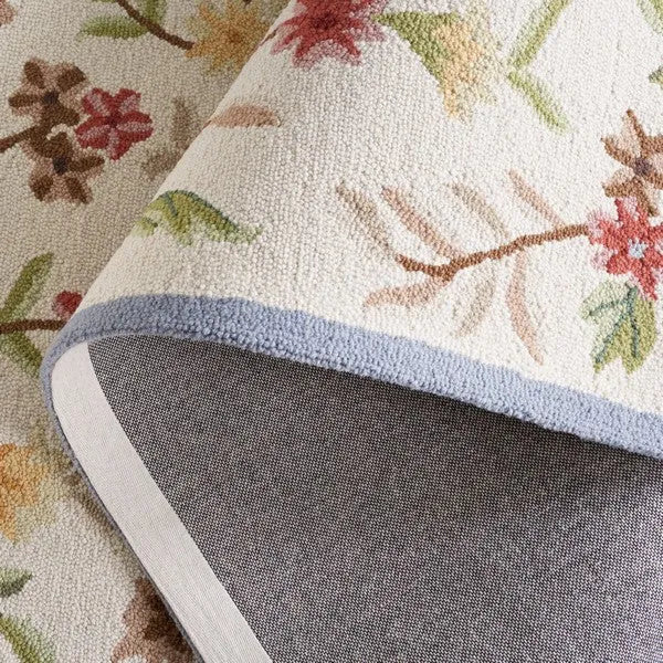 Chelsea Wool Rug in Ivory and Green with Floral Design - The Mayfair Hall