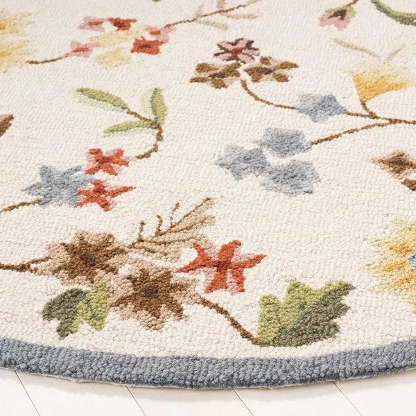 Chelsea Wool Rug in Ivory and Green with Floral Design - The Mayfair Hall