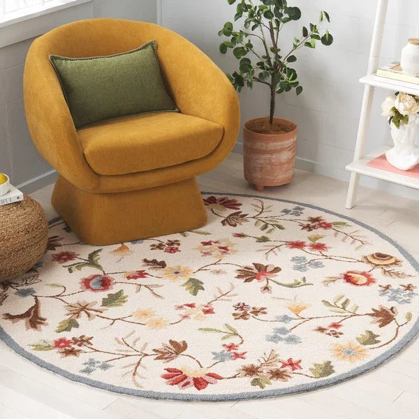 Chelsea Wool Rug in Ivory and Green with Floral Design - The Mayfair Hall