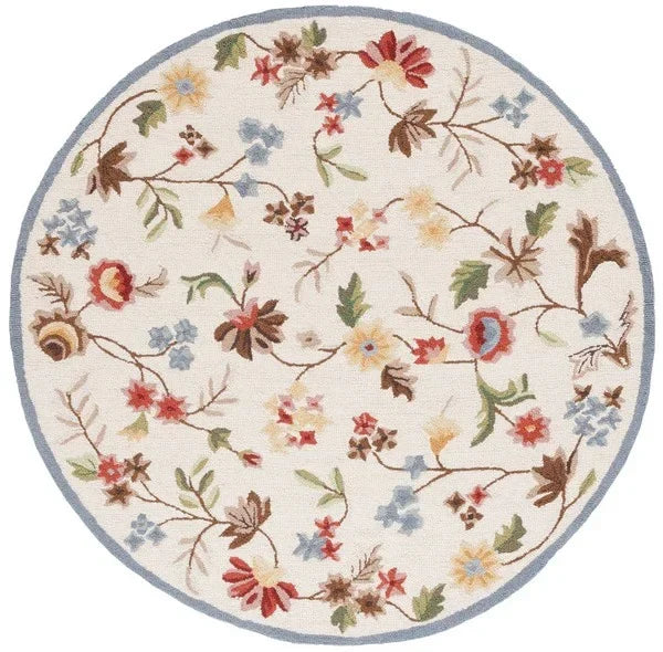 Chelsea Wool Rug in Ivory and Green with Floral Design - The Mayfair Hall