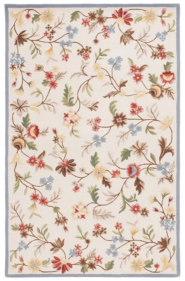 Chelsea Wool Rug in Ivory and Green with Floral Design - The Mayfair Hall