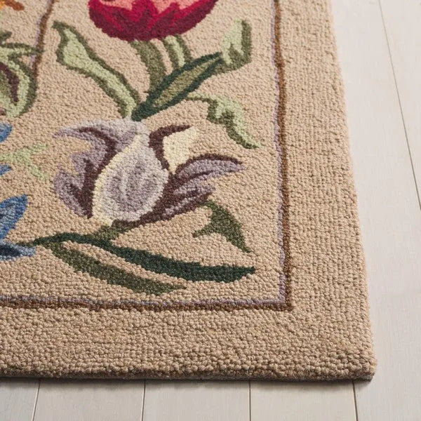 Chelsea Wool Rug in Beige and Pink with Floral Design - The Mayfair Hall