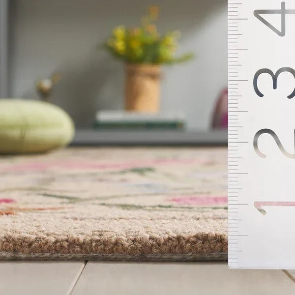 Chelsea Wool Rug in Beige and Pink with Floral Design - The Mayfair Hall