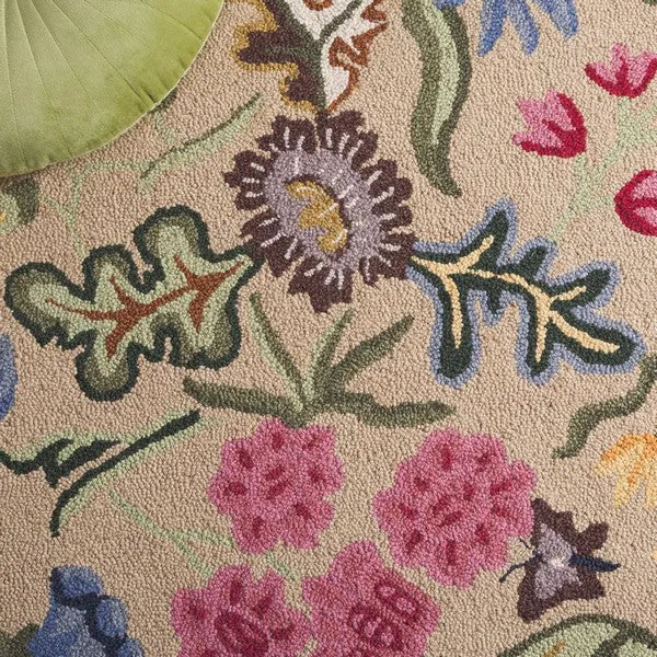 Chelsea Wool Rug in Beige and Pink with Floral Design - The Mayfair Hall
