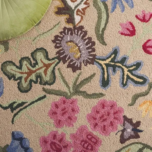 Chelsea Wool Rug in Beige and Pink with Floral Design - The Mayfair Hall