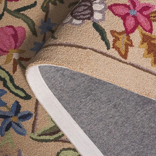 Chelsea Wool Rug in Beige and Pink with Floral Design - The Mayfair Hall