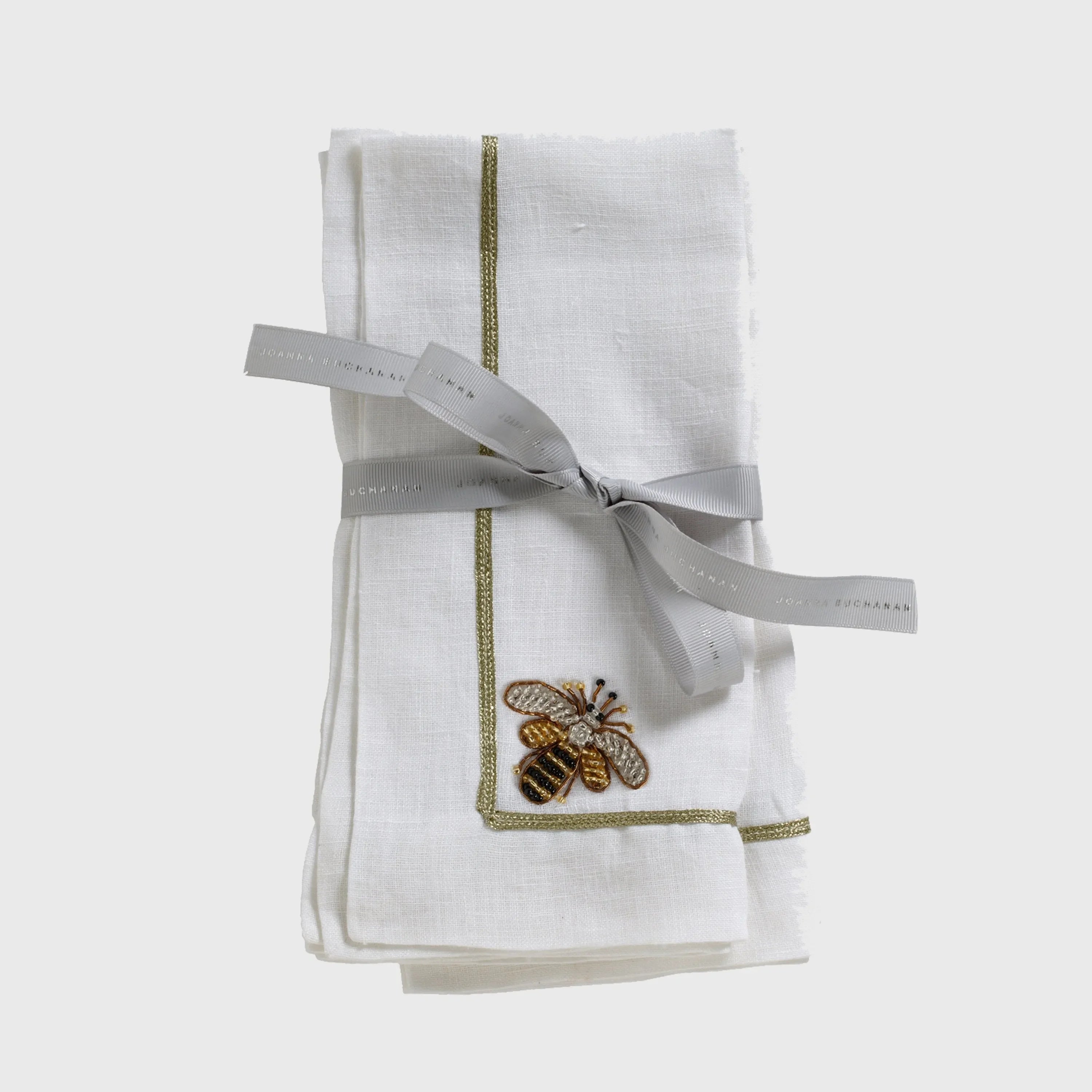 Stripey bee linen dinner napkins, white, set of two - The Mayfair Hall