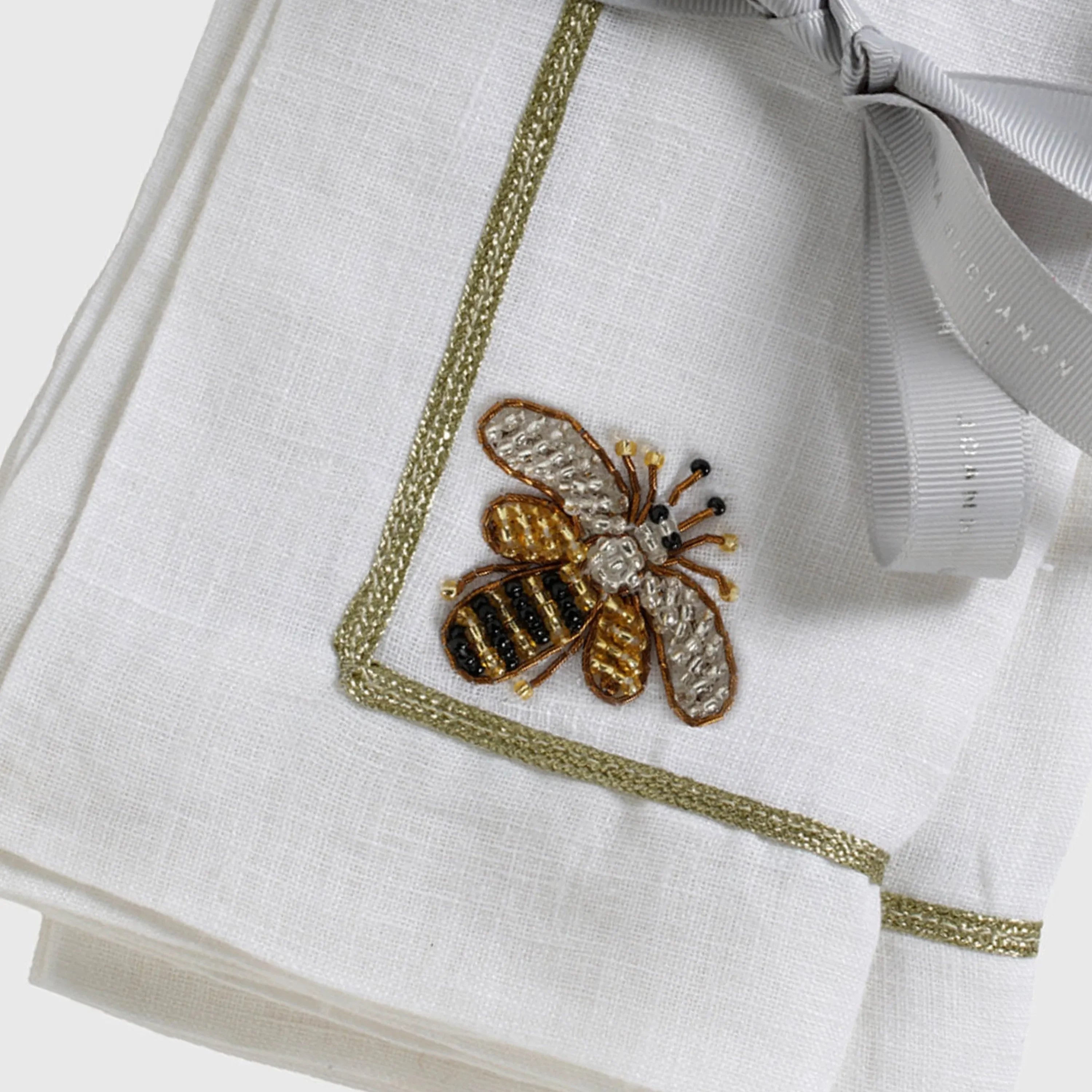 Stripey bee linen dinner napkins, white, set of two - The Mayfair Hall