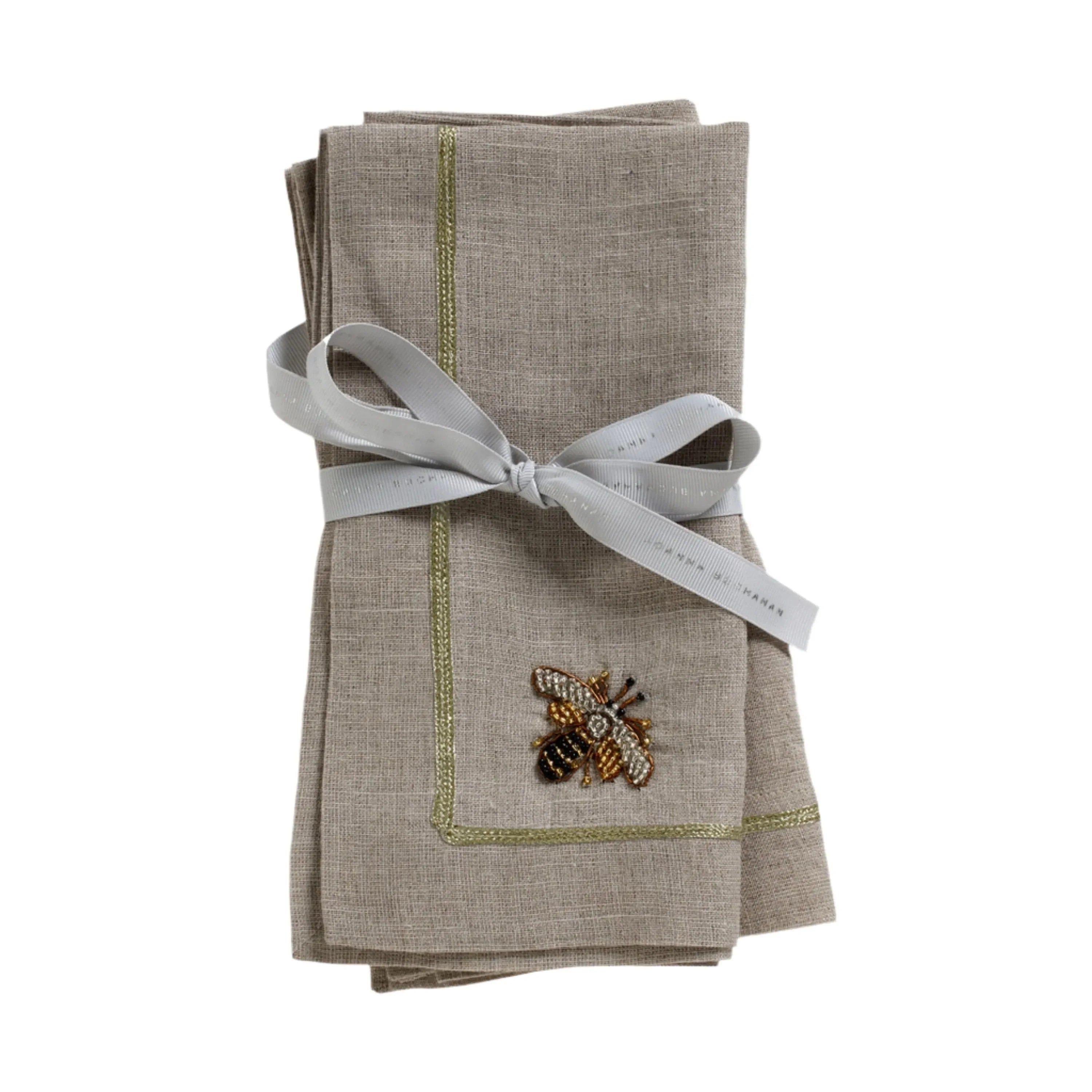 Stripey bee linen dinner napkins, flax, set of two - The Mayfair Hall