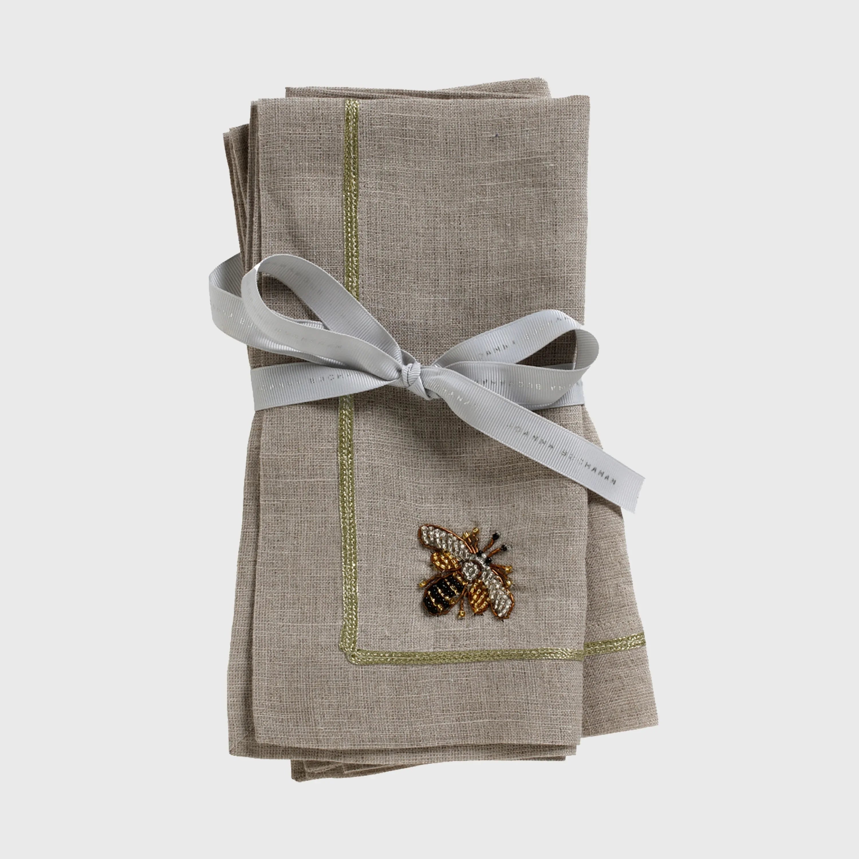 Stripey bee linen dinner napkins, flax, set of two - The Mayfair Hall