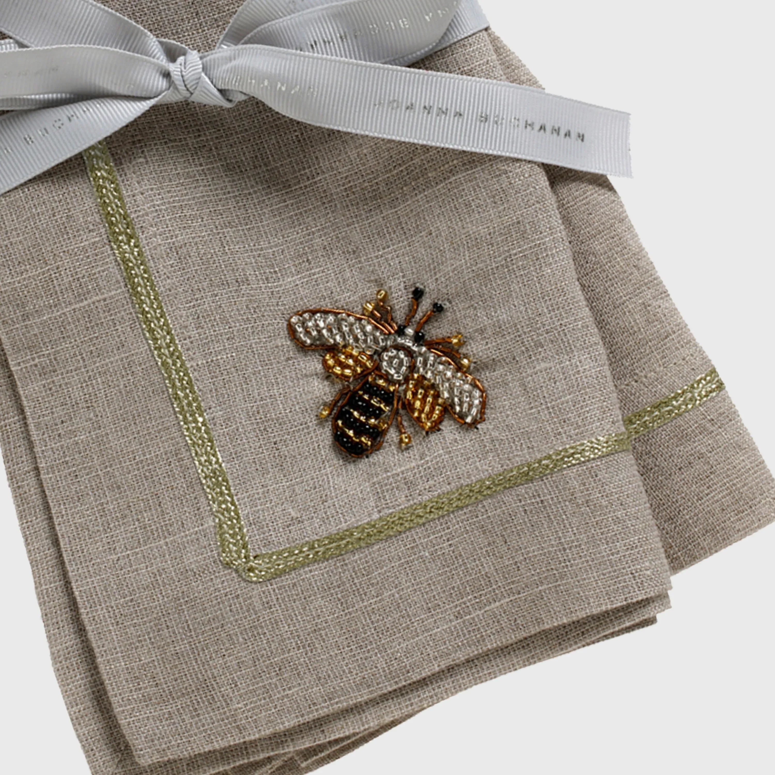 Stripey bee linen dinner napkins, flax, set of two - The Mayfair Hall