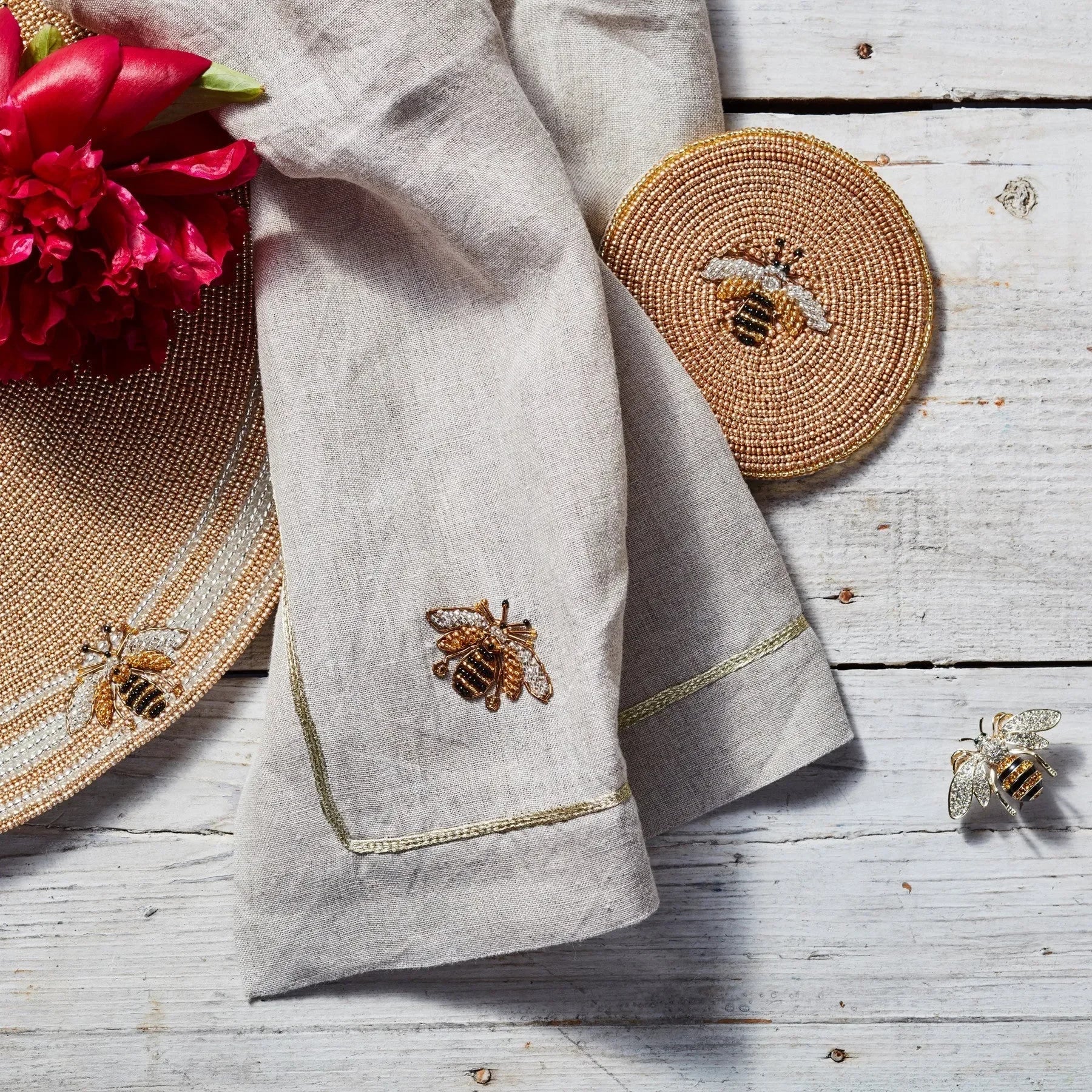Stripey bee hand beaded placemat - The Mayfair Hall