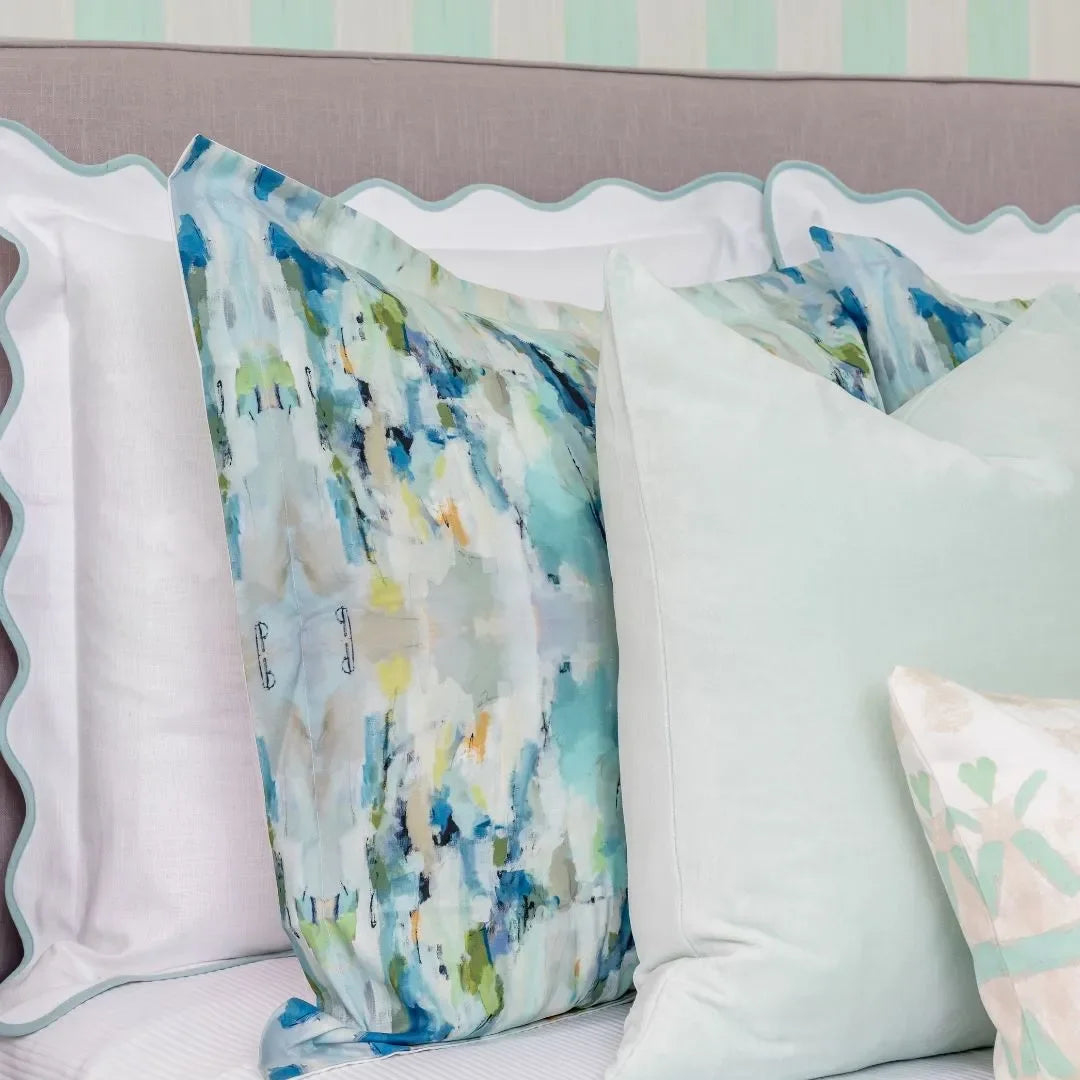 Scalloped Euro Sham, Blue / White - The Mayfair Hall