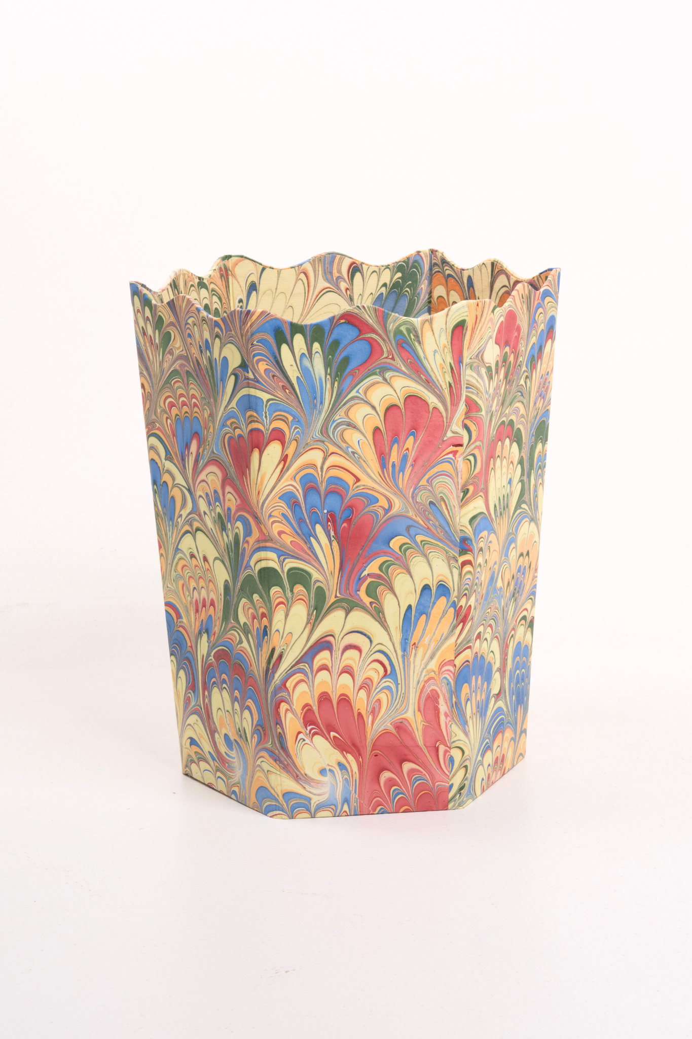 Hand-Marbled Scallop Waste Bin / Storage Bin in Multicolor