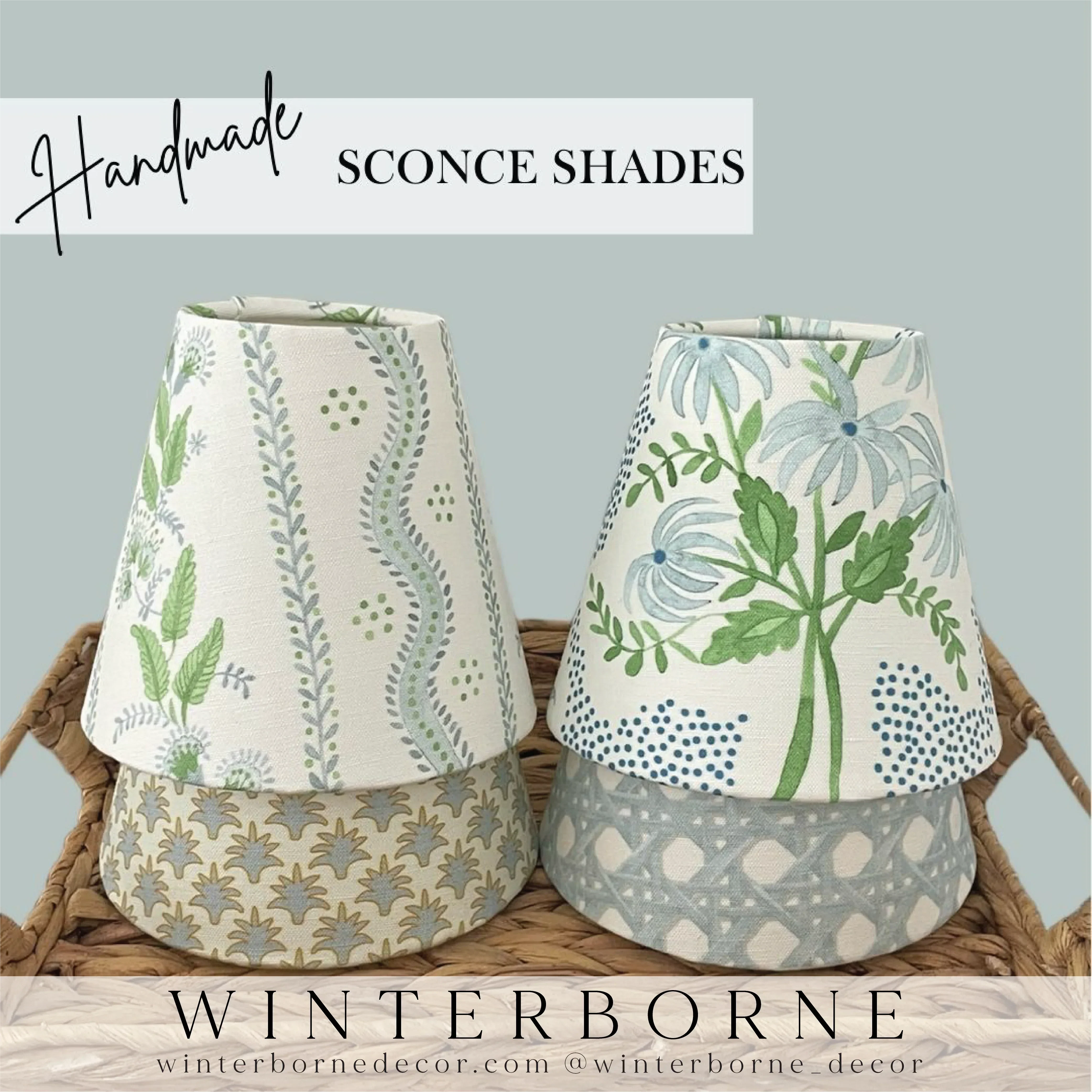 Blue and Green Floral Sconce Shade in Emma Stripe - The Mayfair Hall