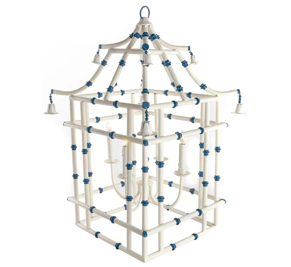 Bamboo Lantern in Ivory and Blue - The Mayfair Hall