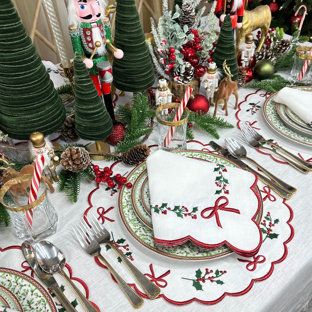 100% Linen - Studio Collection: Holly & Bows - Placemat (Set of 4)