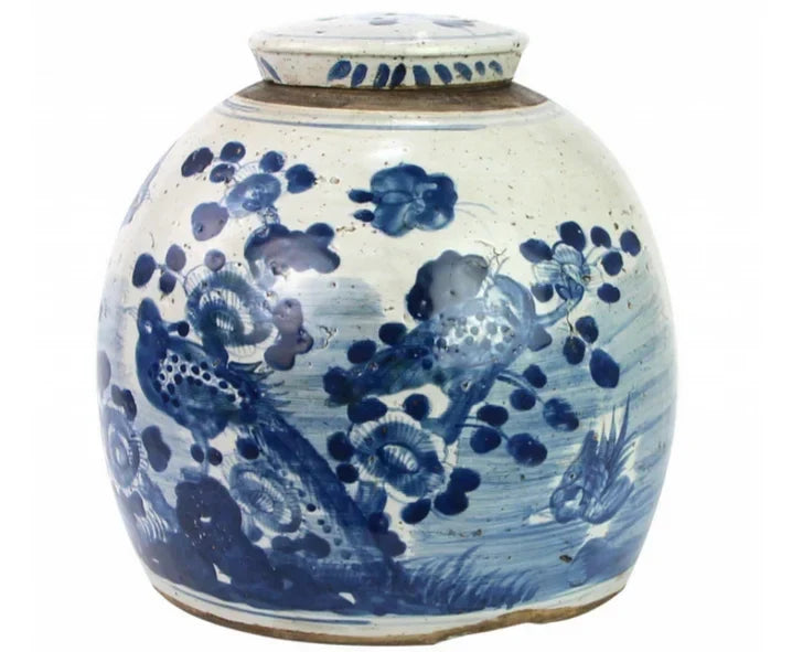 EXTRA LARGE ANTIQUED BIRD/FLORAL FLAT TOP JAR - The Mayfair Hall