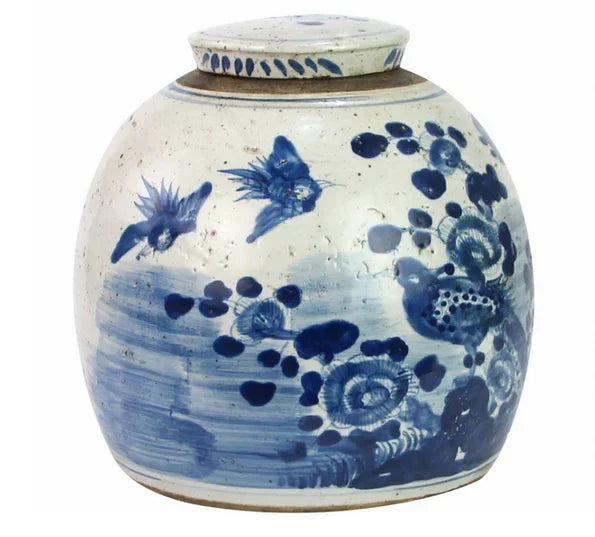 EXTRA LARGE ANTIQUED BIRD/FLORAL FLAT TOP JAR - The Mayfair Hall