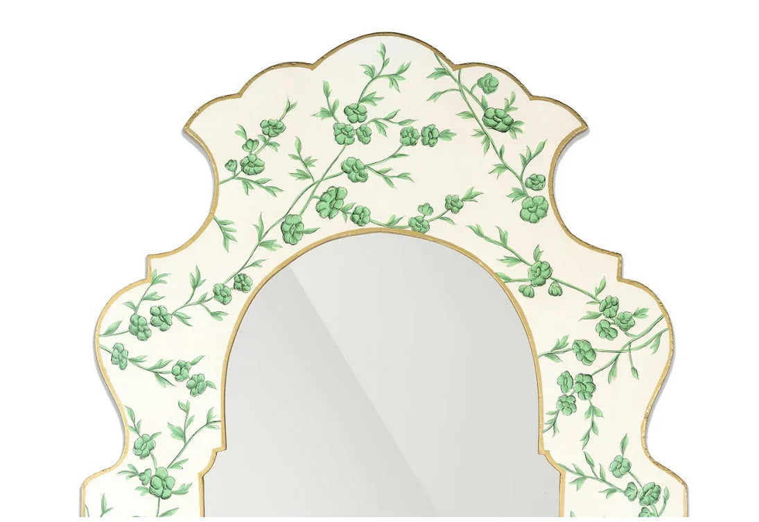 Green and Ivory Narrow Cherry Blossom Mirror - The Mayfair Hall