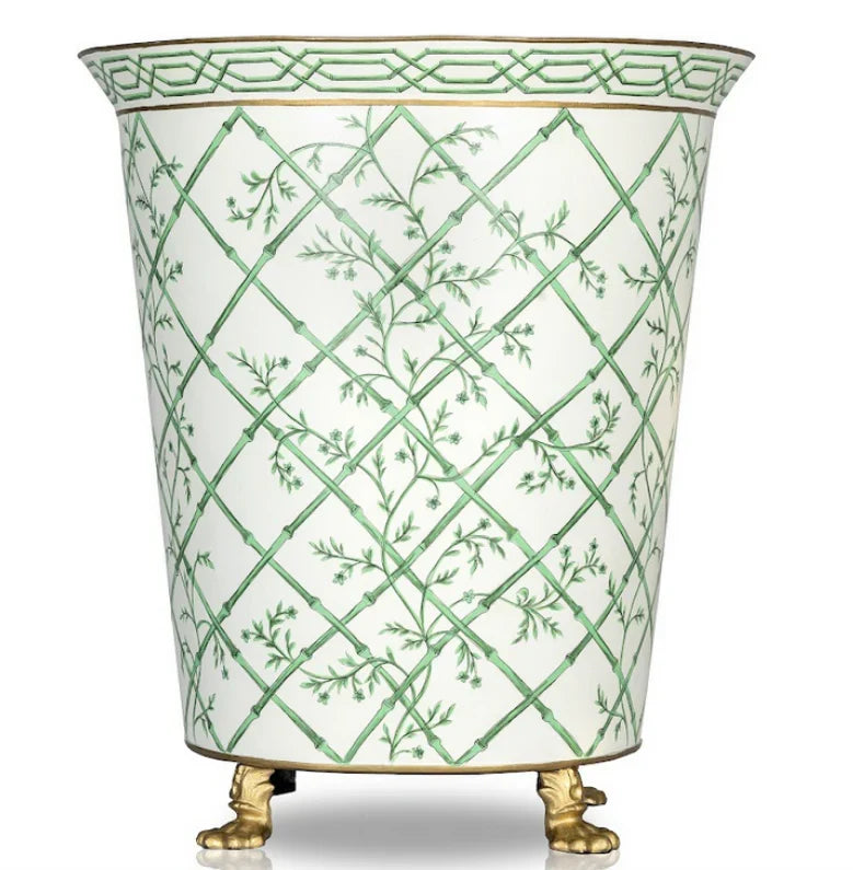 Ivory & Green Bamboo Chinoiserie Footed Planter