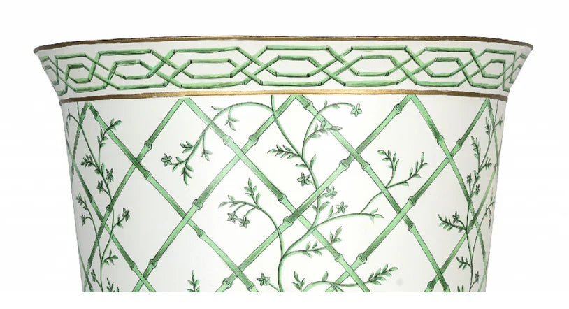Ivory & Green Bamboo Chinoiserie Footed Planter