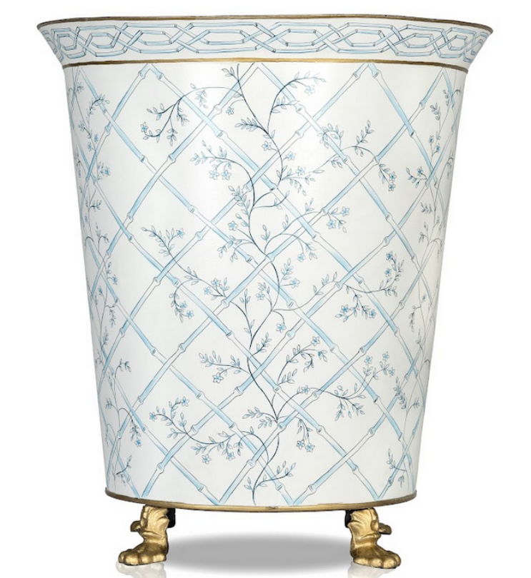 Ivory & Blue Bamboo Chinoiserie Footed Planter