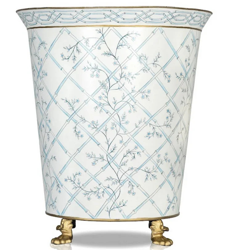 Ivory & Blue Bamboo Chinoiserie Footed Planter