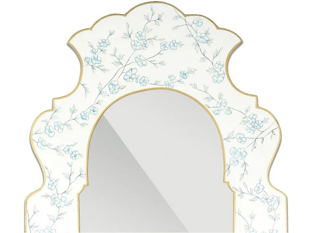 Blue and Ivory Narrow Cherry Blossom Mirror - The Mayfair Hall
