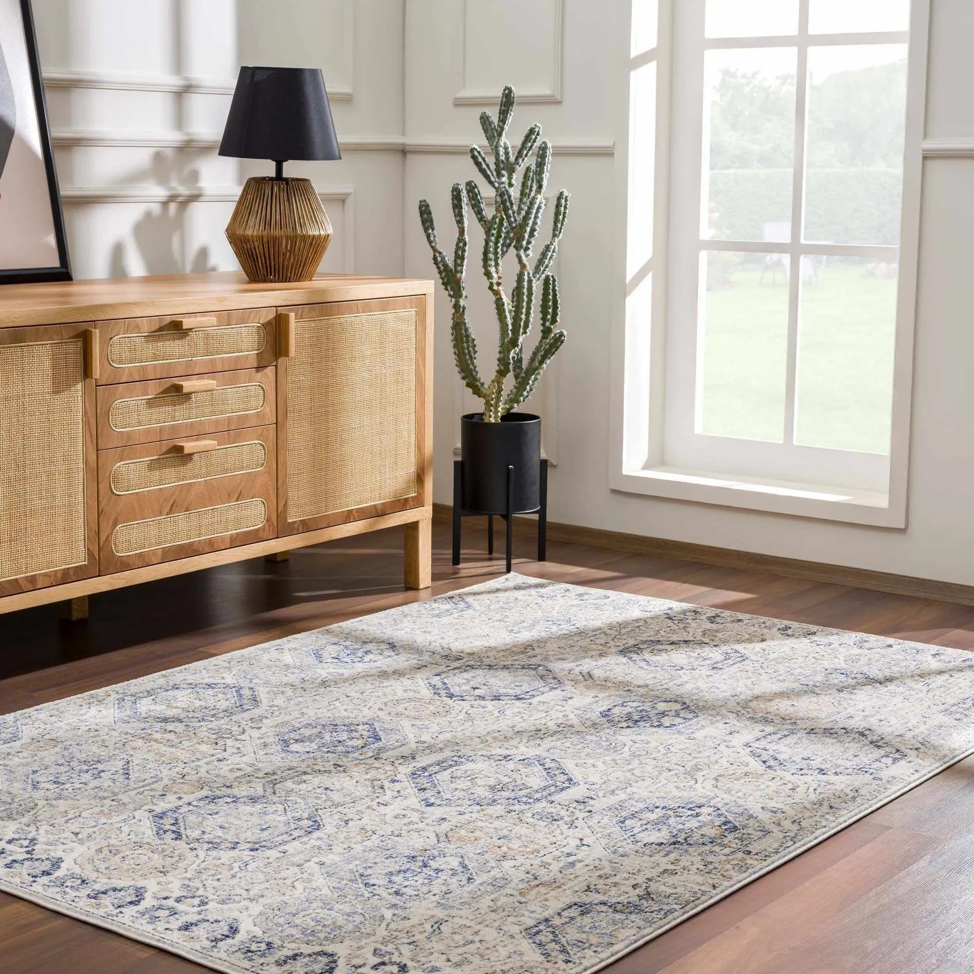Parkerfield Cream & Blue Area Rug - The Mayfair Hall
