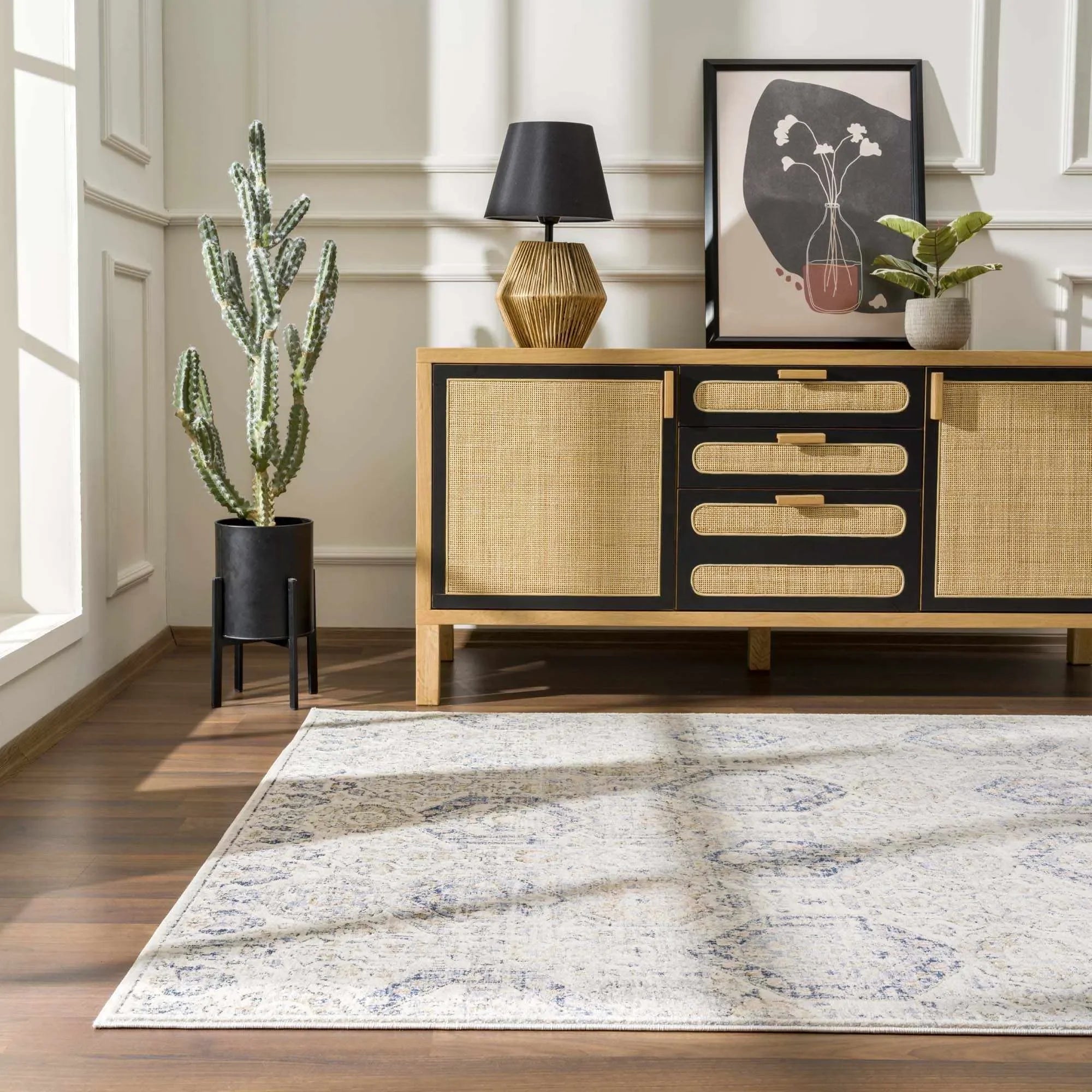 Parkerfield Cream & Blue Area Rug - The Mayfair Hall