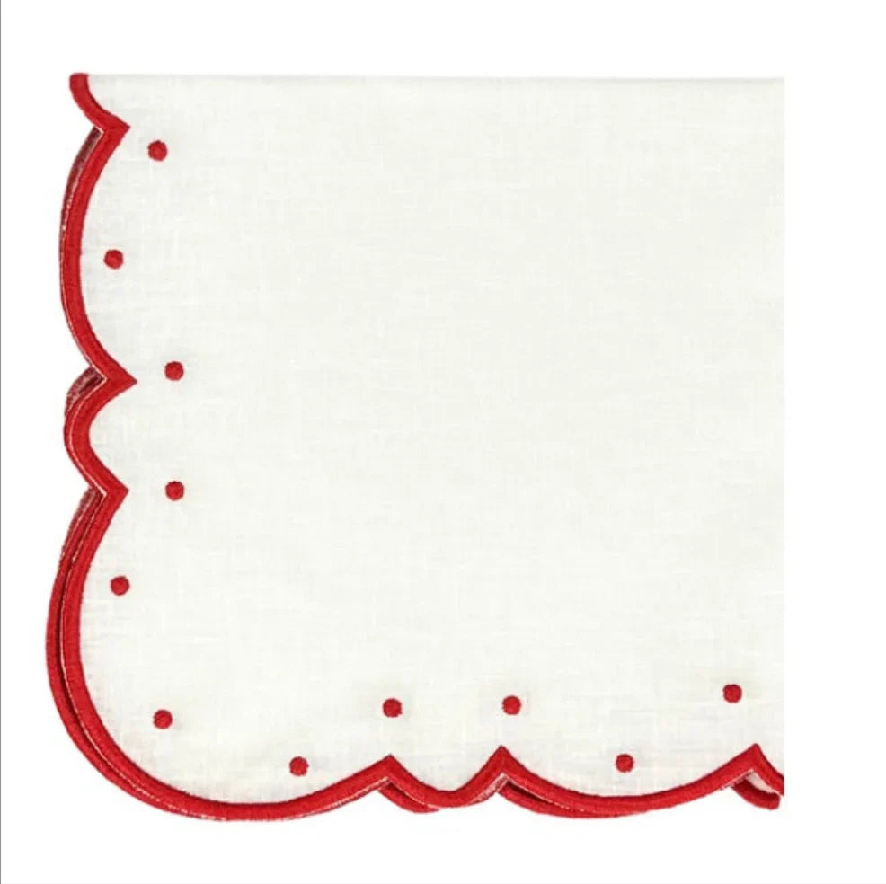 Ava White with Red Embroidery Swiss Linen Napkins (Set of 4)